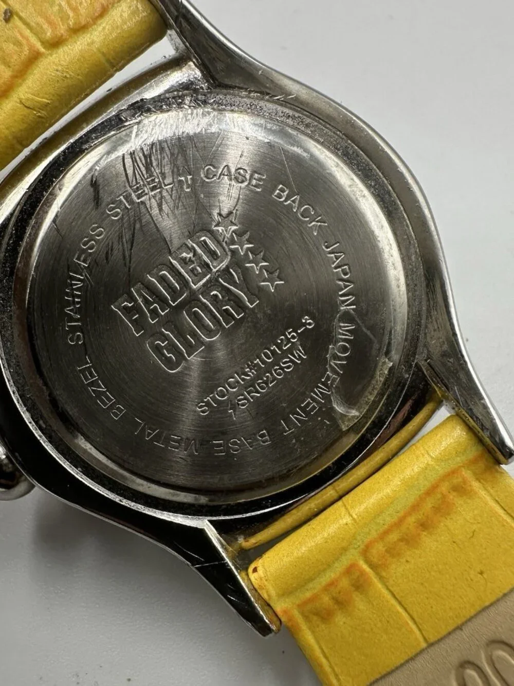Vintage Faded Glory Watch Women Silver Tone Yellow Band Bubble Crystal Y2K 90s